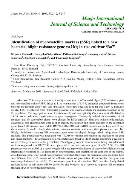 Maejo International Journal Of Science And Technology