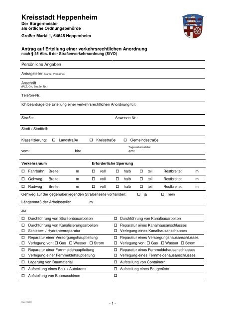 Antrag auf Erteilung einer verkehrsrechtlichen ... - Heppenheim