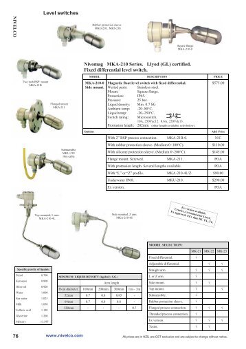 Magnetic level switches - Intech NZ Catalogue 2012