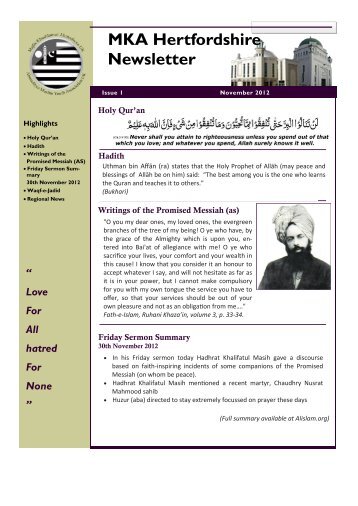 MKA Hertfordshire Newsletter - Majlis Khuddamul Ahmadiyya UK