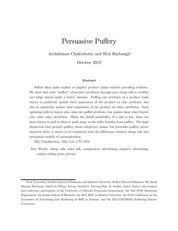 Persuasive Puffery - Kelley School of Business - Indiana University