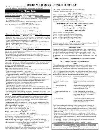 Hordes MK II Quick Reference Sheet v. 1.0 - Hand Cannon Online