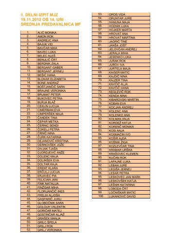 1. delni izpit mjz 19.11.2012 ob 14. uri srednja predavalnica mf
