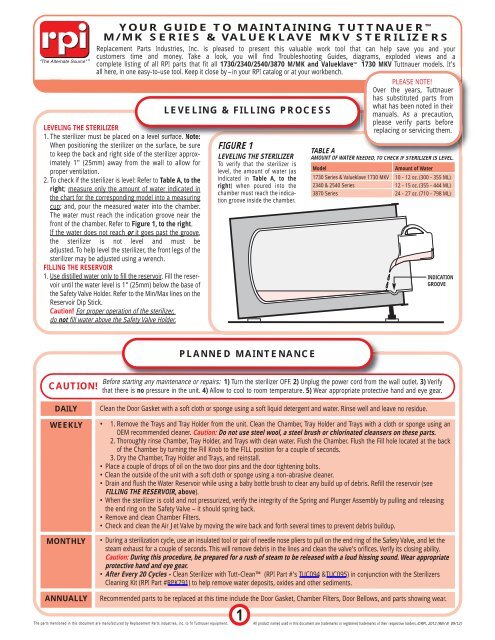 Tuttnauer Troubleshooting Guide for M/MK & MKV Series Sterililizers