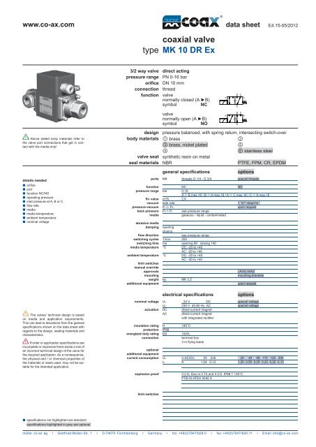 data sheet MK 10 DR Ex - müller co-ax ag