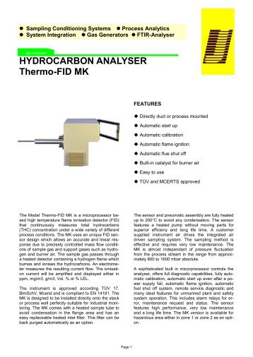HYDROCARBON ANALYSER Thermo-FID MK - JCT ...