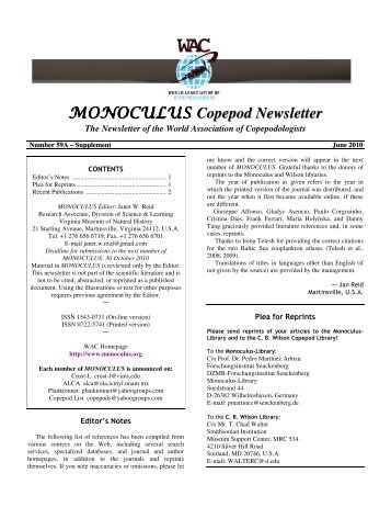 Copepod Newsletter - World Association of Copepodologists