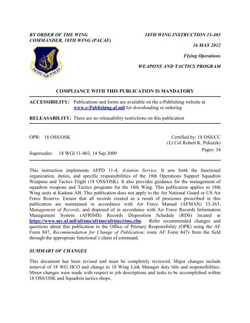 Wing Order Form BY ORDER OF THE WING COMMANDER, 18TH ... - Air Force Link