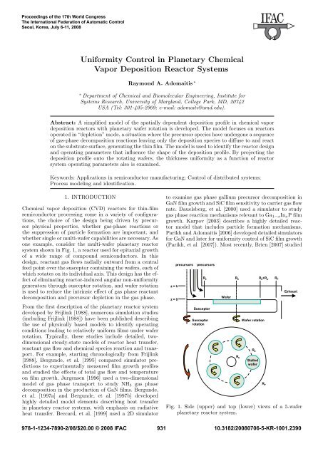 Uniformity Control in Planetary Chemical Vapor Deposition Reactor ...