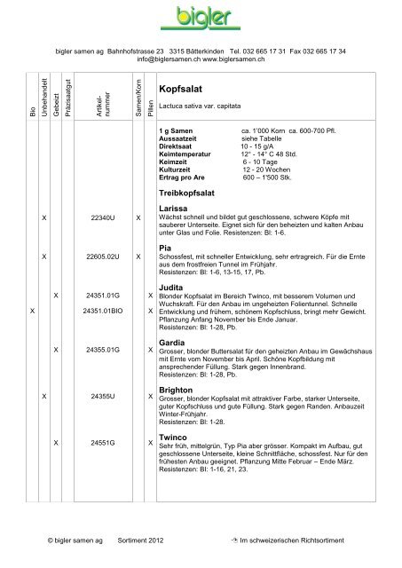 Kopfsalat - Bigler Samen AG