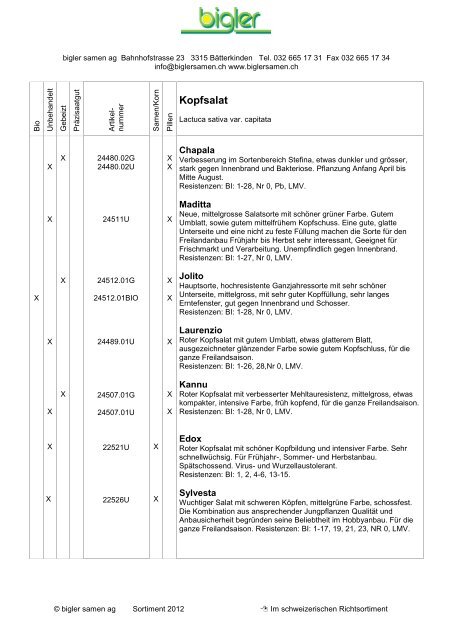 Kopfsalat - Bigler Samen AG