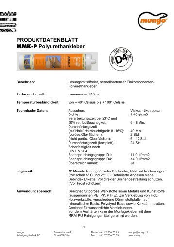 PRODUKTDATENBLATT MMK-P Polyurethankleber - Mungo