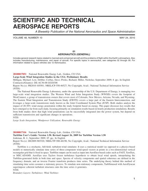 NASA Scientific and Technical Aerospace Reports - The University ...