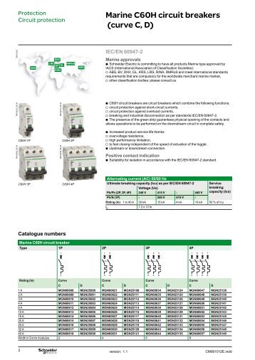 Marine C60H circuit breakers (curve C, D) - Schneider