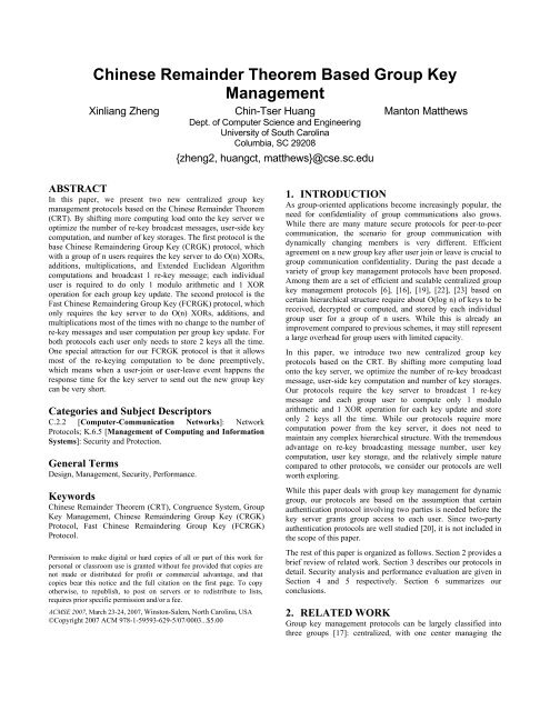 Chinese Remainder Theorem Based Group Key Management