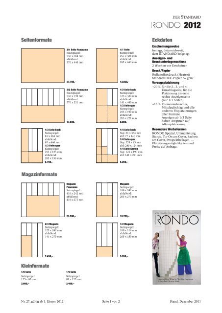 Seitenformate Magazinformate Kleinformate Eckdaten - Der Standard