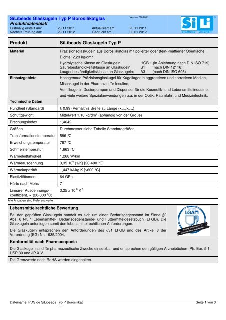 SiLibeads Typ P - (Borosilicate) - PDS - Sigmund Lindner GmbH