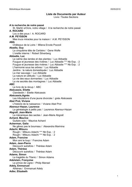Liste de Documents par Auteur - Mairie de Poilly-lez-Gien