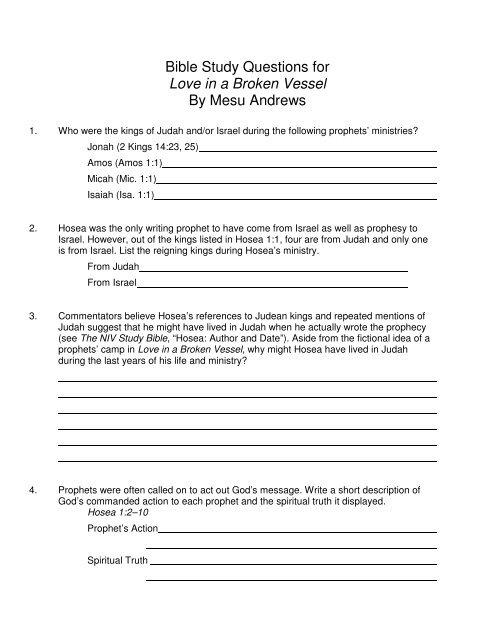 Bible Study Questions for Love in a Broken Vessel By Mesu Andrews