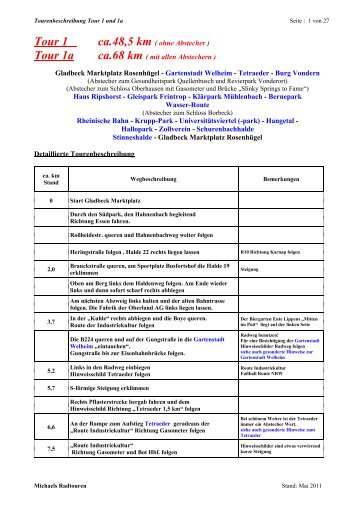 Tourbeschreibung ( pdf-Datei ) - Michaels-Radtouren