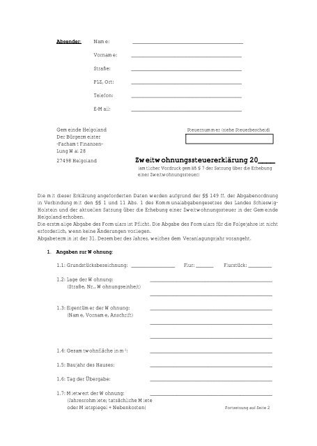 Erklärung zur Zweitwohnungssteuer