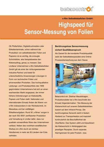 Highspeed für Sensor-Messung von Folien - BST ProControl