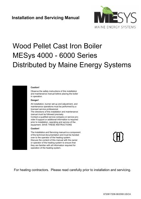 Wood Pellet Cast Iron Boiler MESys 4000 - Maine Energy Systems