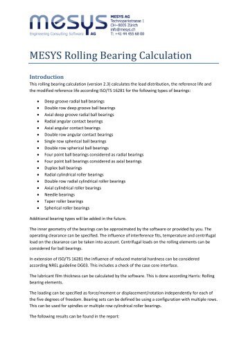 MESYS Rolling Bearing Calculation