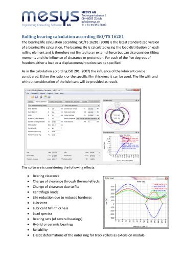 Rolling bearing calculation according ISO/TS 16281 - MESYS AG