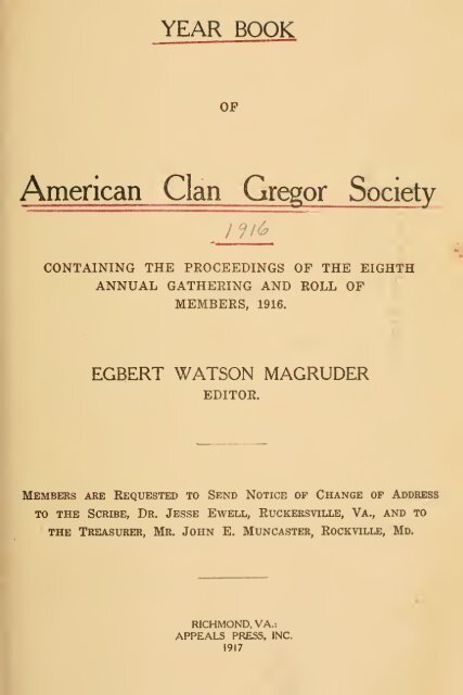 Year book of the American clan Gregor Society ... - Electric Scotland