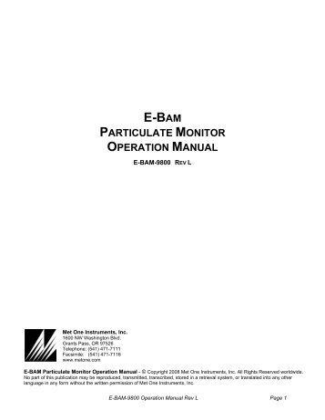 E-BAM Particulate Monitor Operation Manual - Met One Instruments ...
