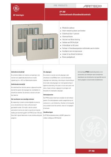 FP 700 Conventionele Brandmeldcentrale FP 700 FIRE PRODUCTS