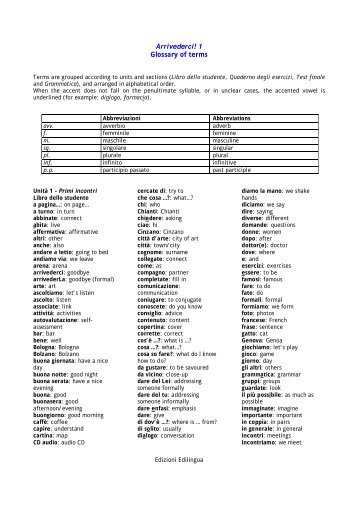 Arrivederci! 1 Glossary of terms - Edilingua