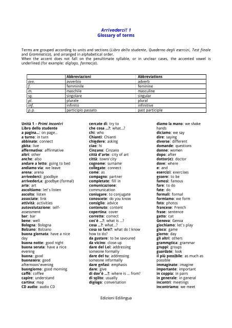 Arrivederci! 1 Glossary of terms - Edilingua