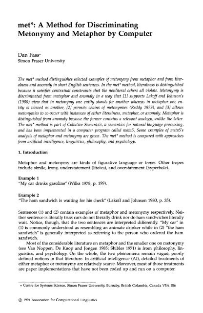 met*: A Method for Discriminating Metonymy and Metaphor by ...