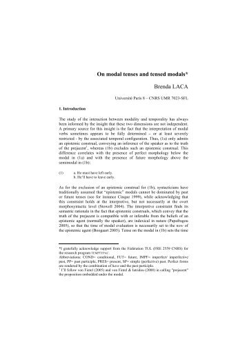 On modal tenses and tensed modals - UMR 7023 - CNRS