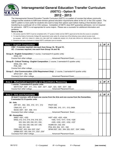 Ge Opt B Igetc 12 13 6 13 12 Xlsx Solano Community College