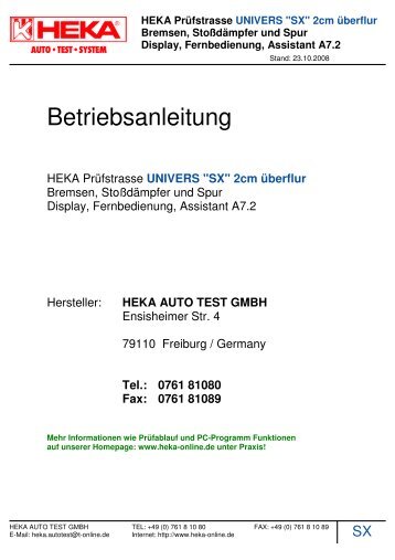 SX Anleitung HEKA 3001 2cm Btr_SX_Anl -  Heka - Auto Test Systeme