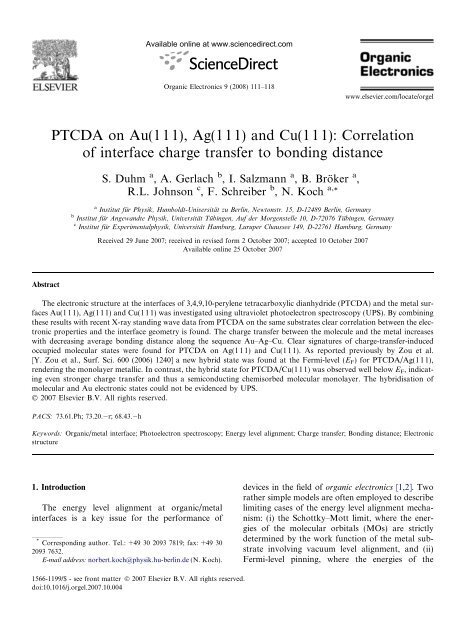 PTCDA on Au(111), Ag(111) and Cu(111): Correlation of interface ...