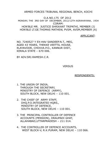 hon'ble mr. justice shrikant tripathi, member (j) - Armed Forces Tribunal