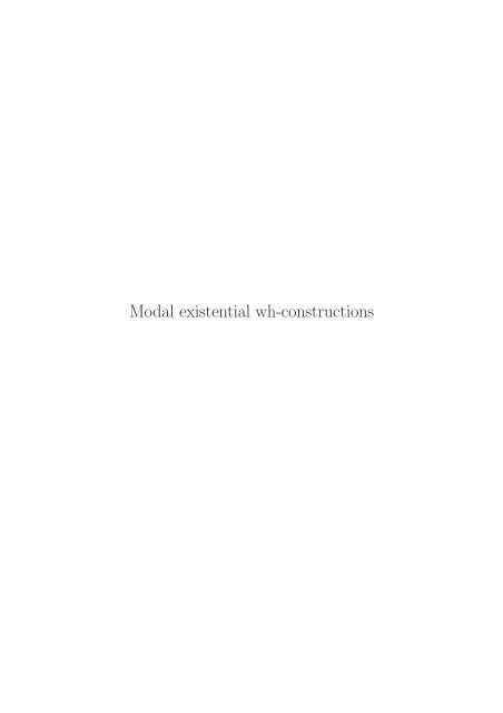 Modal existential wh-constructions - SFB 632