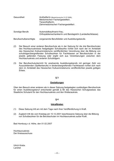 Satzung über die Bildung von Schulbezirken für ... - Hochtaunuskreis