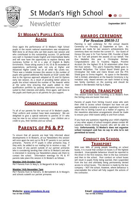 Newsletter - St Modan's High School - Ik.org