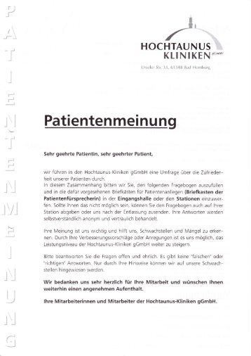 Patientenfragebogen - Hochtaunus-Kliniken