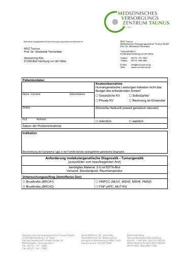 MVZ Taunus - Anforderung - Tumorgenetik - Hochtaunus-Kliniken