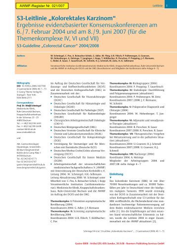 S3-Leitlinie der AWMF für Kolorektale Karzinome (pdf - Hochtaunus ...