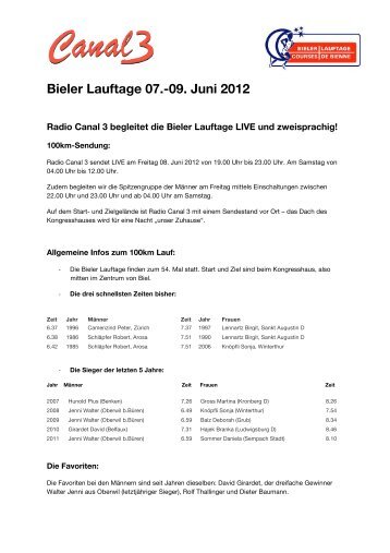 Bieler Lauftage 07.-09. Juni 2012 - Canal 3