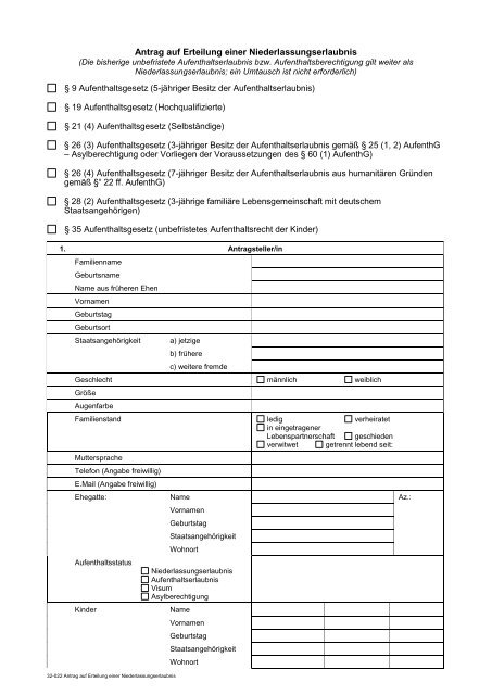 Unbefristete aufenthaltserlaubnis formular