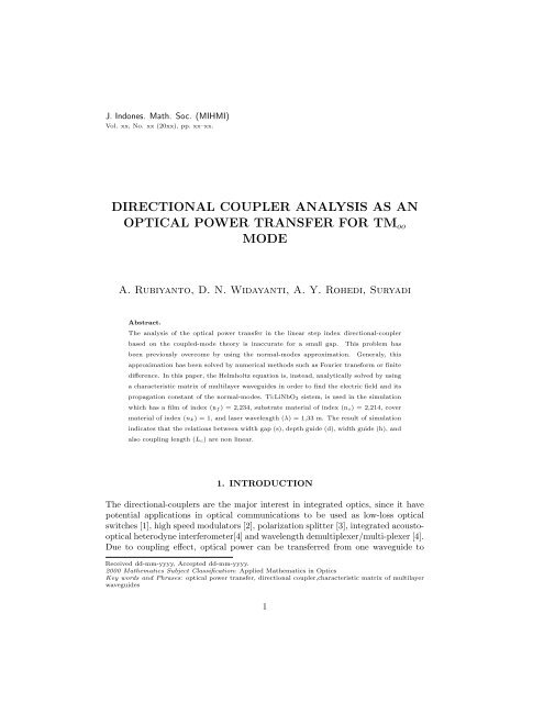 DIRECTIONAL COUPLER ANALYSIS AS AN OPTICAL ... - ITS