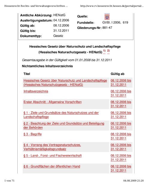 Hessisches Naturschutzgesetz - Hochtaunuskreis